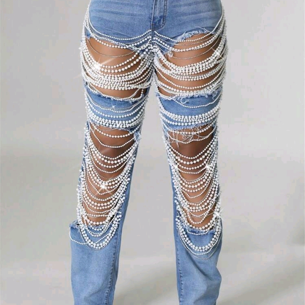 Women's Blue Embellished Jeans